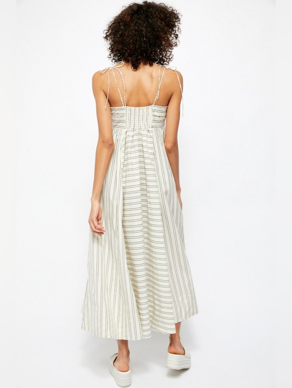 Free People Easy Breezy Midi Dress White Navy Blue Stripe Cotton Large - Picture 15 of 16